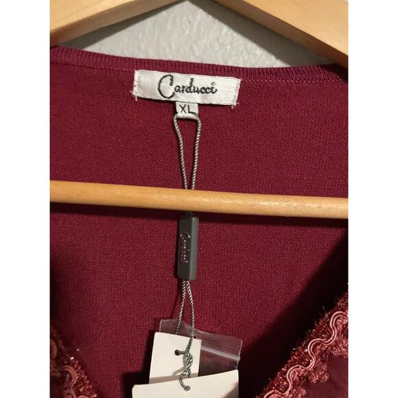 Vintage Carducci Womens Cardigan Size XL Maroon Embroidered Faux Fur Y2K NWT - Picture 2 of 7